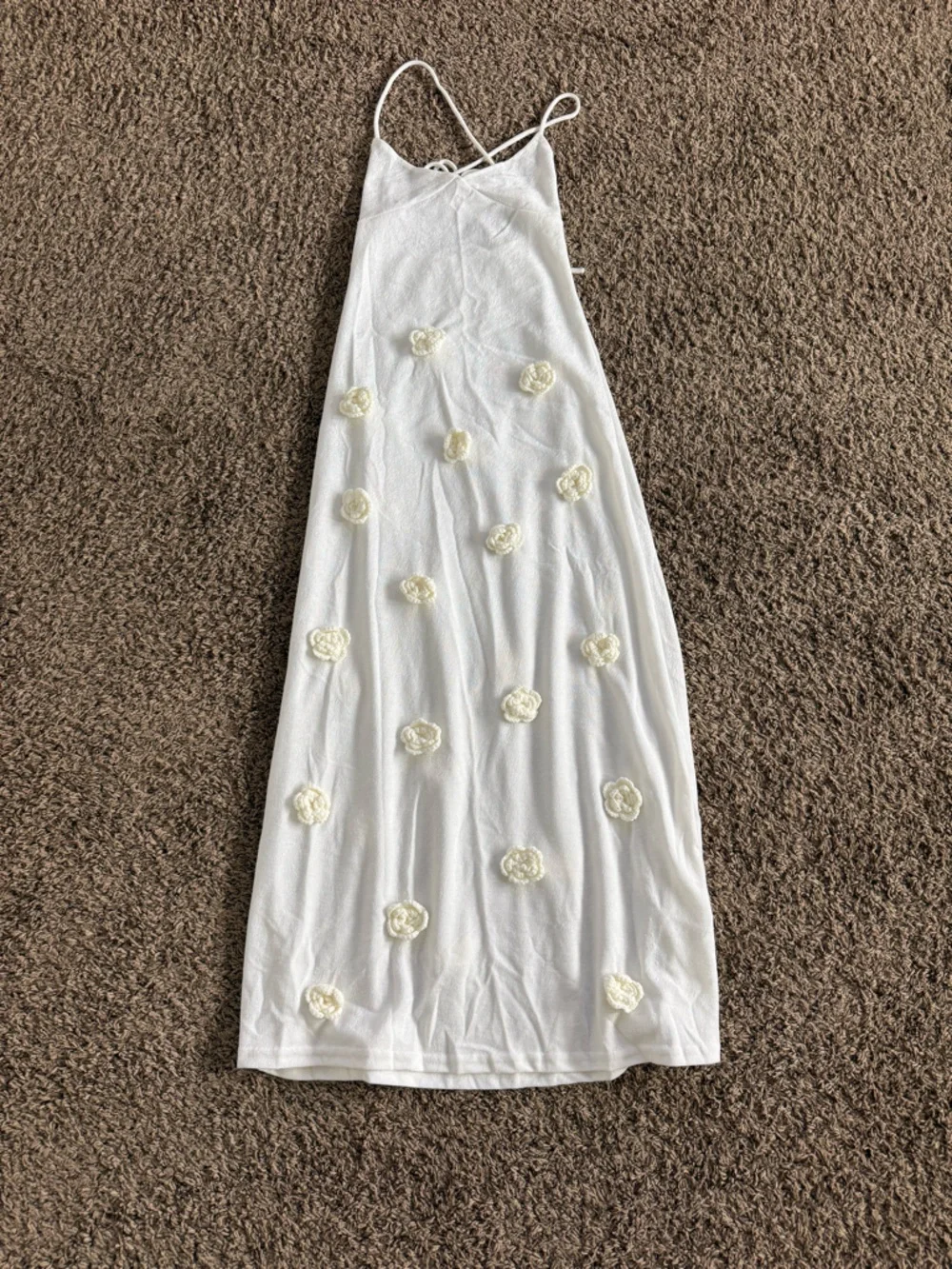 White Maxi Dress with Floral Appliqués - Picture 1 of 3